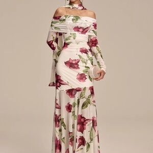 Commense One Shoulder Floral Dress - White and Pink